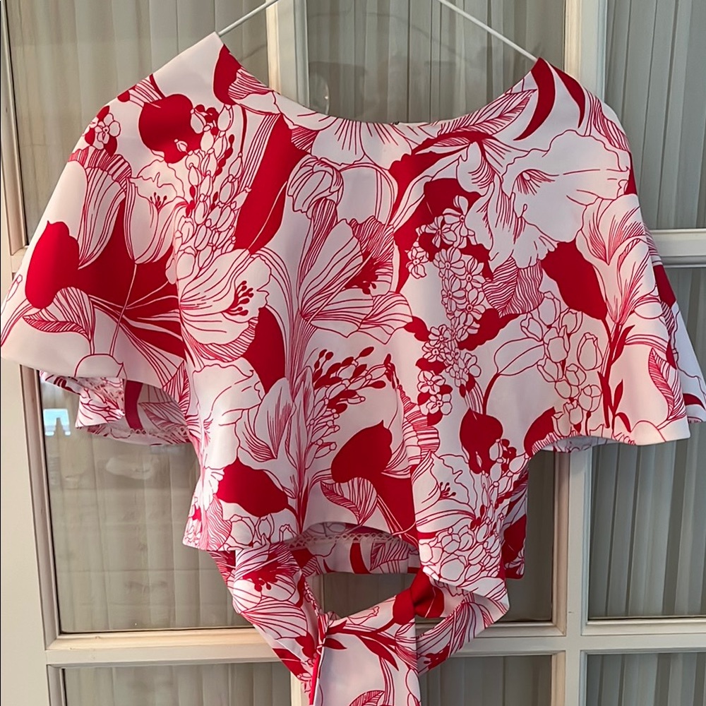 Floral Red and White Women's Crop Top